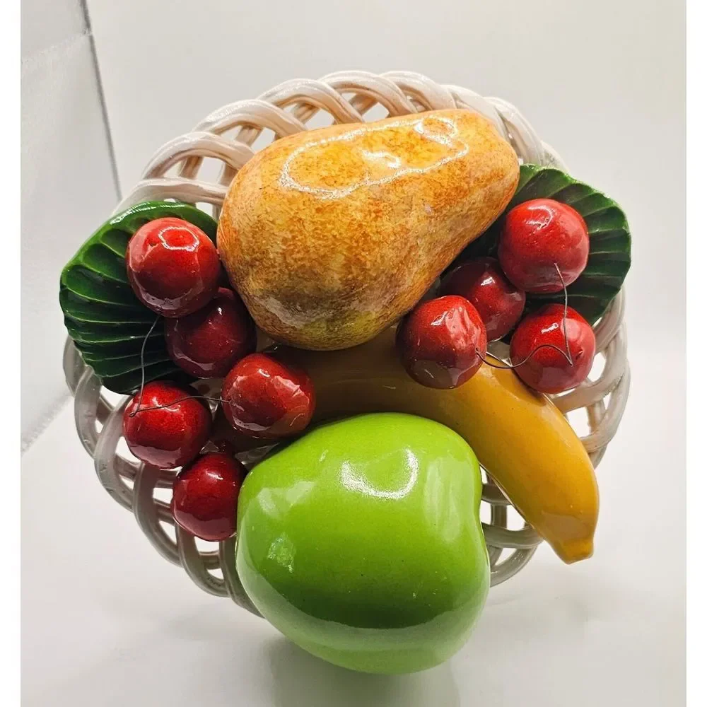 8" BASSANO Pottery Italian Capodimonte Ceramic Centerpiece Fruit Basket Pedestal - Picture 7 of 11